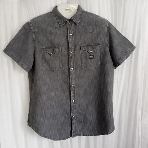 Ralph Lauren Pearl Snaps Shirt XL Gray Cotton Linen Soft DENIM & SUPPLY Western - Picture 1 of 6